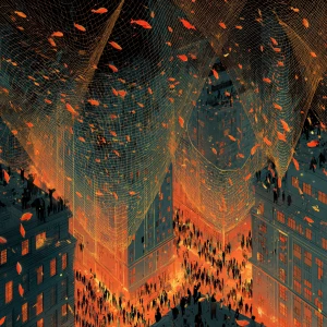 Macroscopic aerial view of New York City skyscrapers, surreal at...