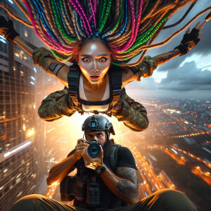 A pretty woman with colored sparkling dreads that glow like neon...