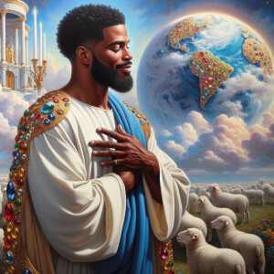 Oil painting of an African-American man resembling Jesus Christ,...