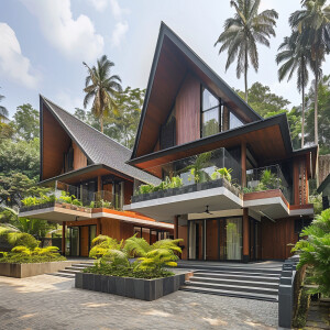 3 homes in a tropical forest in modern Kerala architecture with...