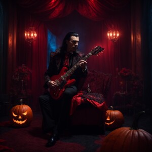 Design an 8K UHD 3D animation: Dracula exhibits rock n' roll fla...