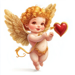 Create an image of a photorealistic, adorable, chubby cupid with...