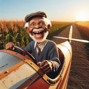 Funny and crazy caricature of a 95 year old American grandpa si...