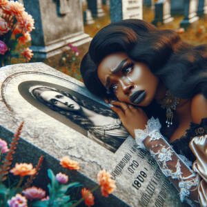 A beautiful light-skinned African-American woman with long wavy...