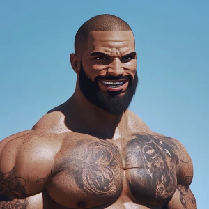 White muscular thin man with beard, big chin, smile and cheekbon...