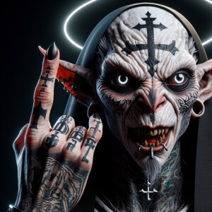 "A striking, close-up portrait of a rebellious goblin with pale...