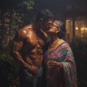 Hyperrealism painting.a muscular sweaty indian man standing in...