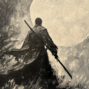 Closeup of Ronin walking of into the moonlight