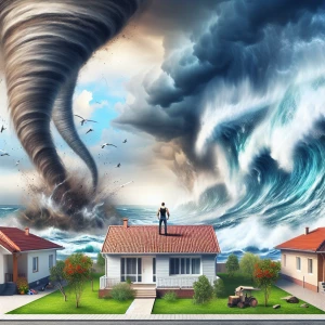 A natural tornado followed him in a tsunami in the yard of Our