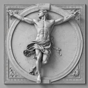 Atlas, grayscale 3d bas relief, round border