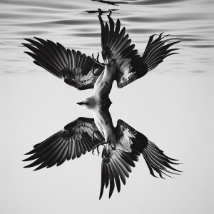 Create an image of a bird gracefully soaring through the sky wit...