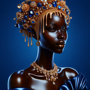 Create a 3-D realistic, elegant figure against a vivid royal blu...