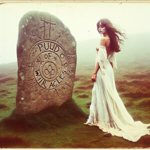 Faded color film photograph from 1971 of a stunningly beautiful,...