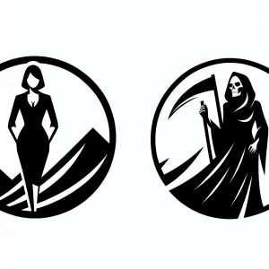 Grim reaper female nsfw on a mountaintop
logo, minimalist, black...