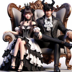 A beautiful girl named lilith with gothic lolita dress sit on th...