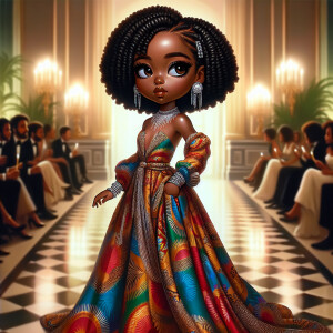 "Create an artistic depiction of an African American chibi chara...