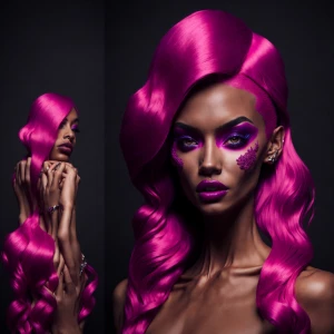 Carmel pigment female with barbie pink hair