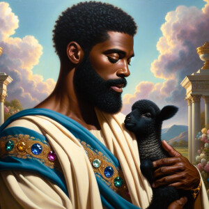 Oil painting of an African-American man resembling Jesus Christ,...
