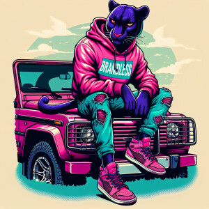 Create a colorful/psyscadelic character of pink panther wearing...