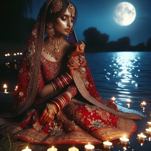 Create an image depicting a traditional Indian bride, dressed in...