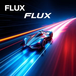 Design a sleek and futuristic template cover for "Flux" emphasiz...