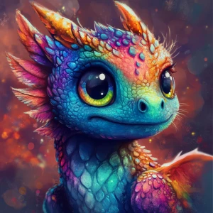 cute dragon with vibrant colors and kind face