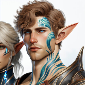 A tall elven man with a soft and angelic but masculine face, elf...