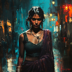 Masterpiece picture of Indian woman strolling and dressed in urb...