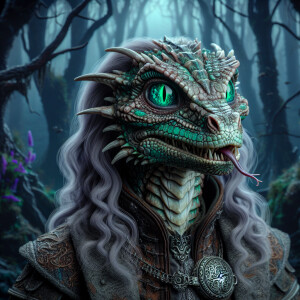 intricately detailed photo quality anthropomorphic reptilian wom...