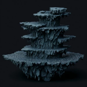 Design an image of a levitating, tiered slate stone fountain wit...