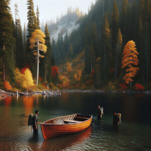 Rescuers found a small boat in a lake surrounded by trees