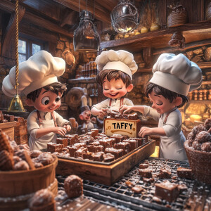 Create an image of a group of little artisans wearing pristine c...