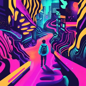 Design a vibrant and dynamic cover art for an electronic music a...