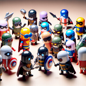 Minions dressed as superheroes and villians, they're battling ea...