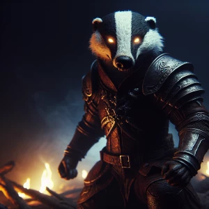 Generate an image of a menacing, demonic badger with glowing eye...