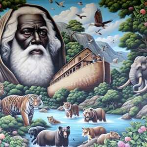 A close-up and detailed wall painting focusing on Noah, depicted...