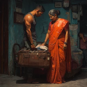 Hyoerrealism,sharp painting.a 54-year-old Gujarati aunty who wor...