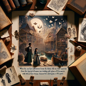Design an image of a magical bookshop where, after dark, literar...
