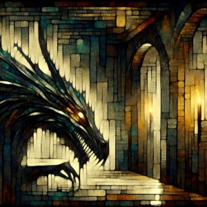 A detailed, intimidating dragon with glowing eyes and sharp scal...