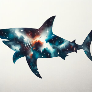 Outer space cosmic watercolor filled animal silhouette, on a bla...