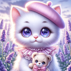 Imagine an adorable, fluffy kitten with an exaggerated, cartoon-...