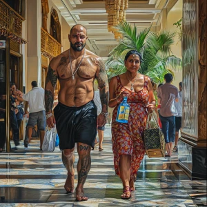 photorealism,realism style,A sweaty tattoed muscular man walkin...