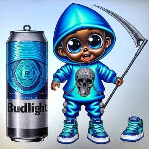 An urban cartoon glossy highly detailed baby Grim Reaper city ar...