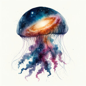 Outer space cosmic watercolor filled animal silhouette, on a bla...
