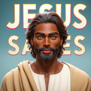 "Create a 3D realistic artwork featuring the phrase 'Jesus Saves...