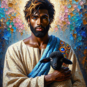 Oil painting of an African-American man resembling Jesus Christ,...