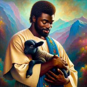 Oil painting of an African-American man resembling Jesus Christ,...