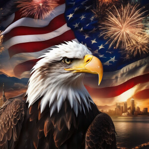 American flag, fireworks, bald eagles, hdr,masterpiece, ultra-...