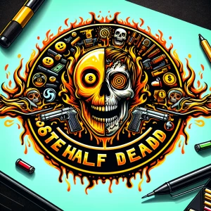 Create a professional , horror-themed circular brand logo featur...