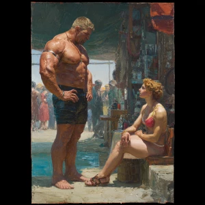 Hyperrealism photo painting,a muscular beefy russian man standin...